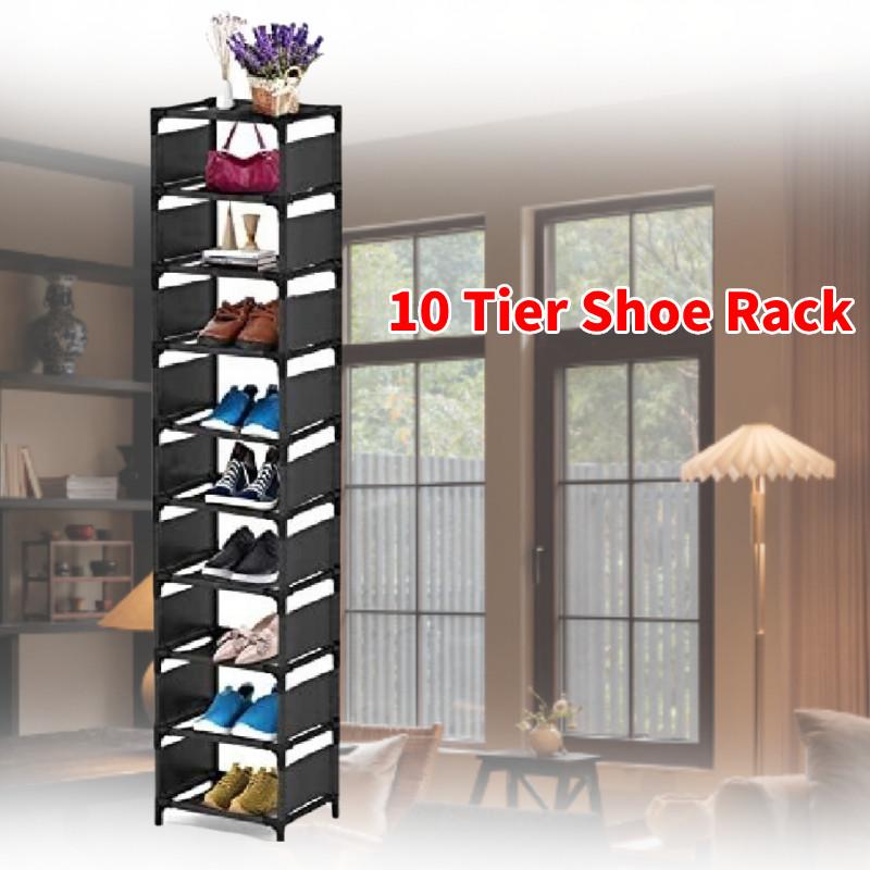 Tier 10 Shoe Rack Metal Narrow Shoe Storage Space Saving Simple Cabinet Hallway