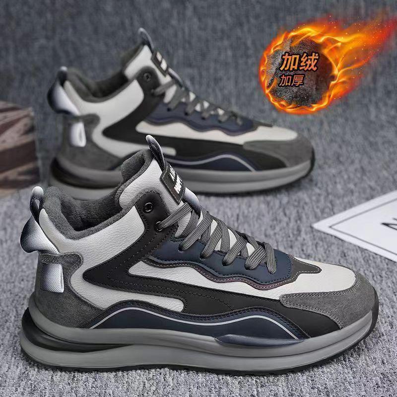 Cotton shoes men's 2025 summer new high-top velvet thickened leisure sports thick-soled warm and cold-resistant travel dad shoes