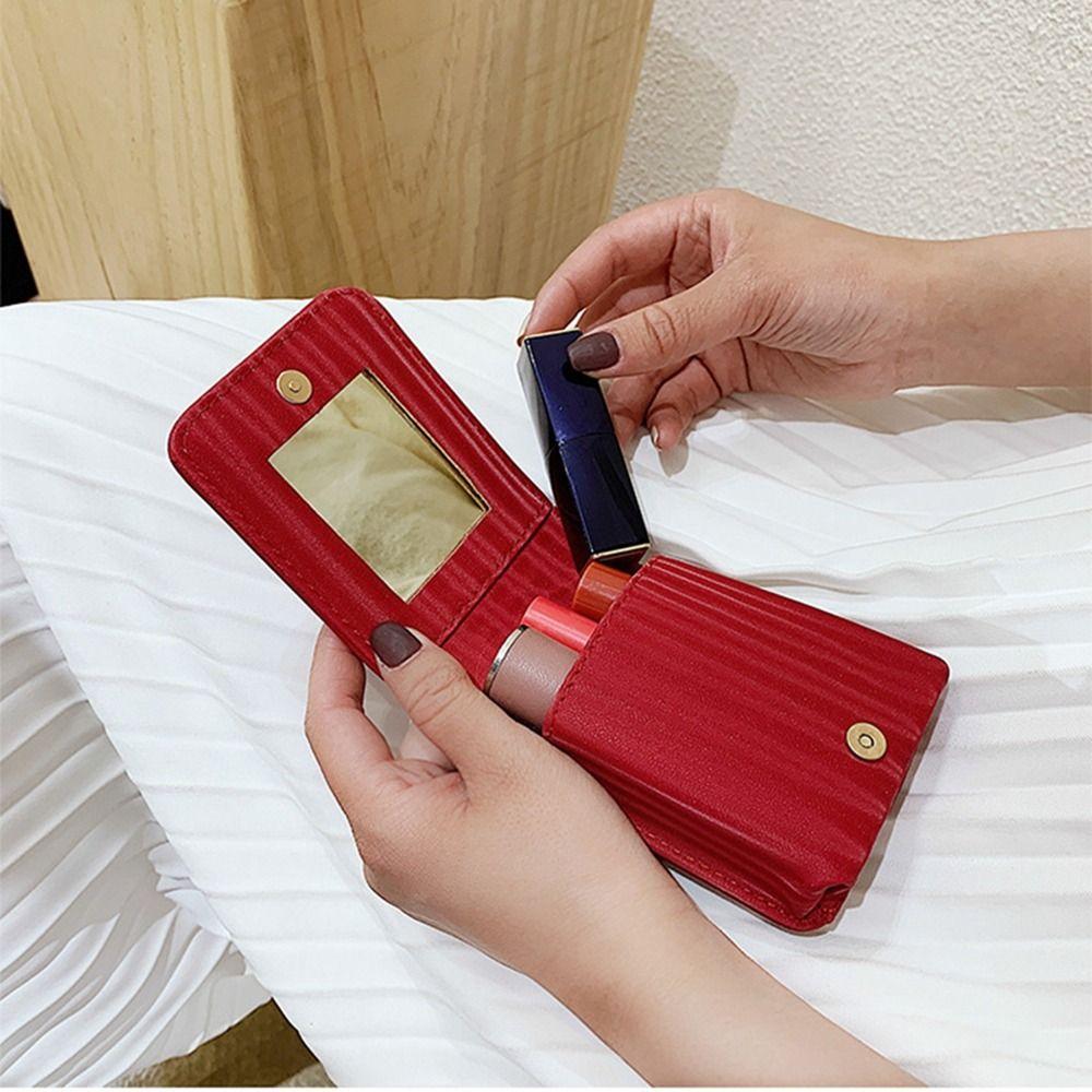 Pu Leather Mini Cosmetic Bag with Mirror Lipstick Bag Travel Supplies Travel