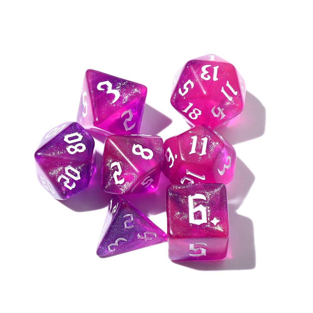 Games Table Game Carved Pattern Dice Set 7-Die Two-tone Dice Set Iridescent Glitter Polyhedral Dice