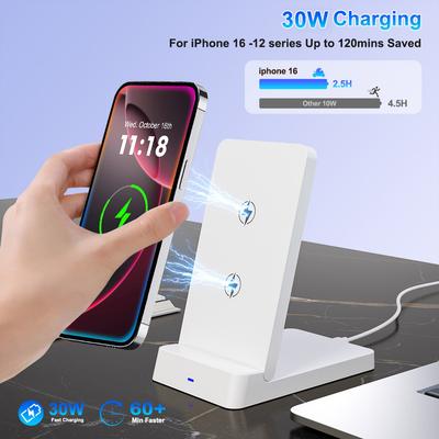 Double Coil Wireless Charger Foldable Phone Holder Stand For iPhone 16 15 14 13 12 Pro Max Samsung Xiaomi Fast Charging Station