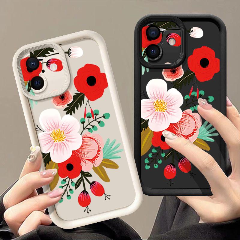 For iPhone 16 Case Cartoon Flower Pattern Shockproof TPU Silicone Soft Cover For iPhone 13 14 15 Pro Max 12 11 iPhone 16 Pro Max Funda