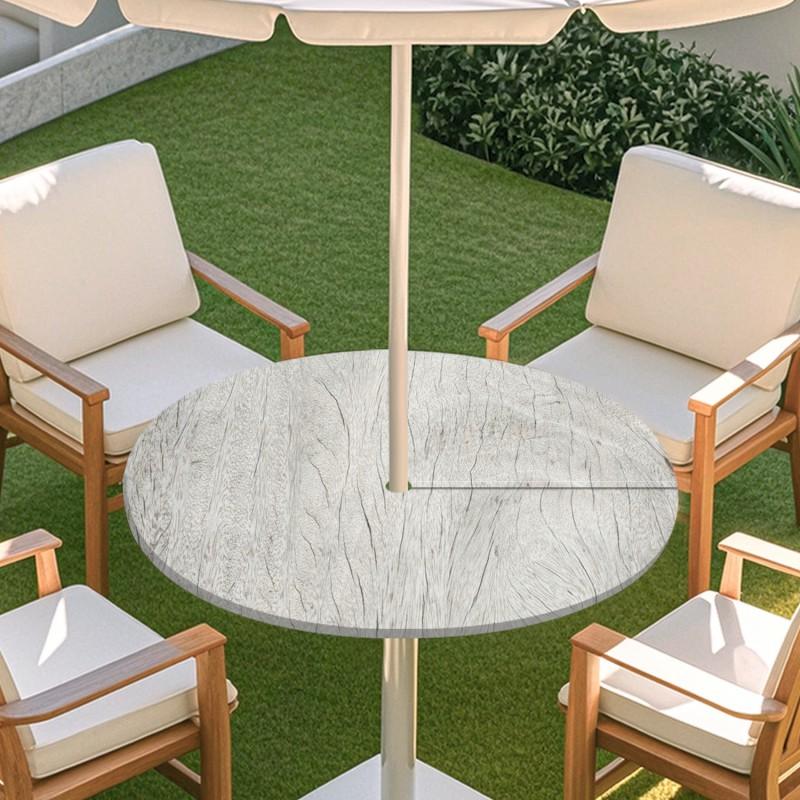 Copritavolo Rotondo da Esterno con Effetto Legno Impermeabile Orlo Elastico Per Patio Giardino Sala da Pranzo