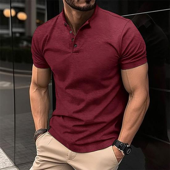 Camicia Estiva da Uomo Girocollo Maniche Corte Monocolore Pullover Bottoni Morbida Traspirante Casual Lunghezza Media Top da Lavoro Quotidiano da Uomo