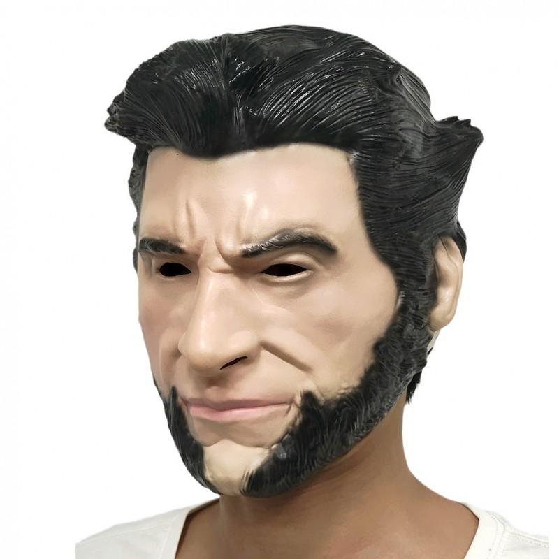Wolverine Mask Halloween Cosplay Costume Adult Men Funny Face Prop With Black Hair Beard