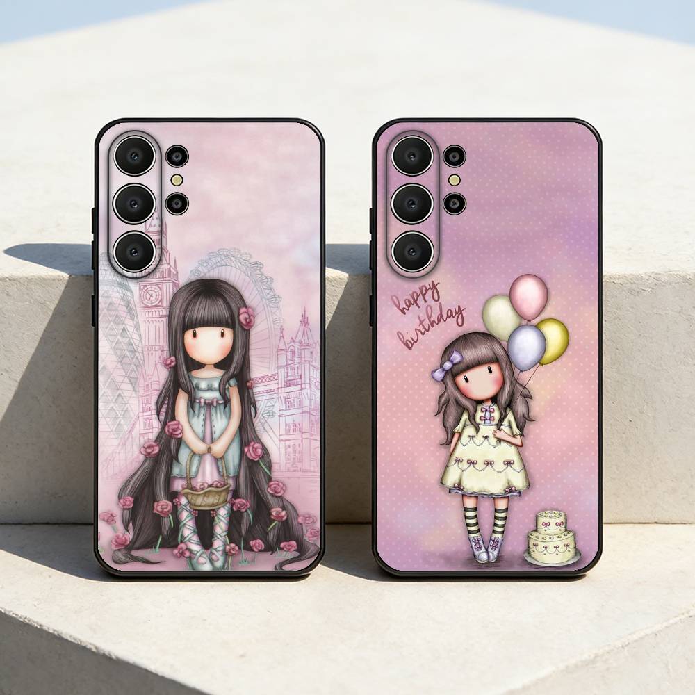 CUTE S-Santoro G-Gorjuss Series Phone Case For Samsung S26,S25,24,23,22,30,21,10,9,Ultra,Plus,Lite,FE Soft Black Case