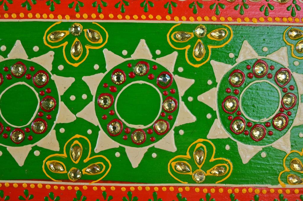 Indian Folk Art Mirror Work Wood Wall Panel