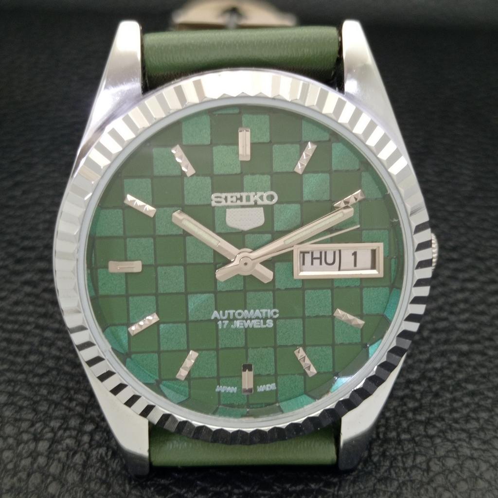 REFURBISHED JAPAN MADE SEIKO 5 AUTOMATIC MENS WATCH GREEN DIAL CUSTOM a440022-2 QV90-a440022