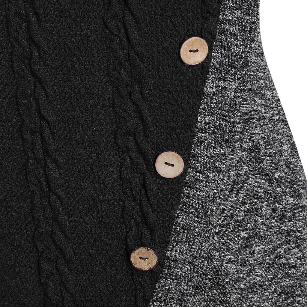 Women O-Neck Long Sleeve Solid Botton Pachwork Asymmetric Tops Sweater