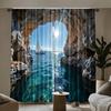 Polyester Ocean View Window Curtains Tropical Seascape Beach Cave Drapes Waterproof Nautical Bathroom Bedroom Decor Window Treat