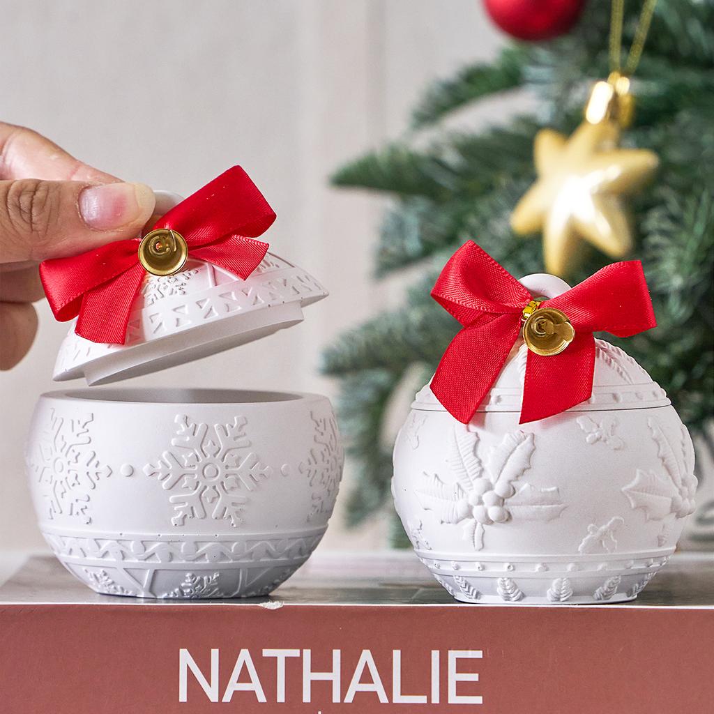 Jul Lättnad Snö Bär Ljusburk Silikonform DIY Rund Boll Förvaringslåda Formar Gips Harts Tillverkningskit Jul Hantverk Dekoration