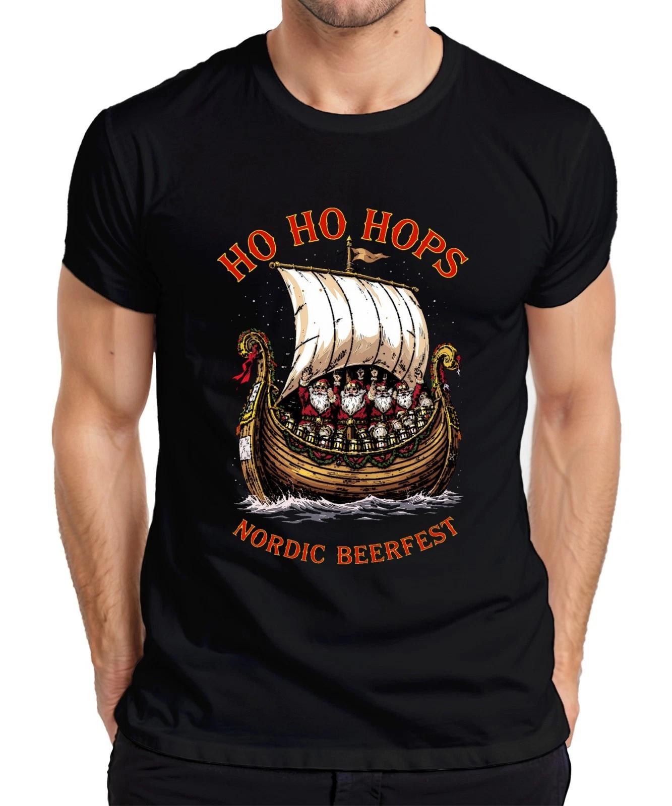 Nordic Beerfest HO HO HOPS Wikingerschiff Weihnachtsmann Herren T-Shirt XXXL