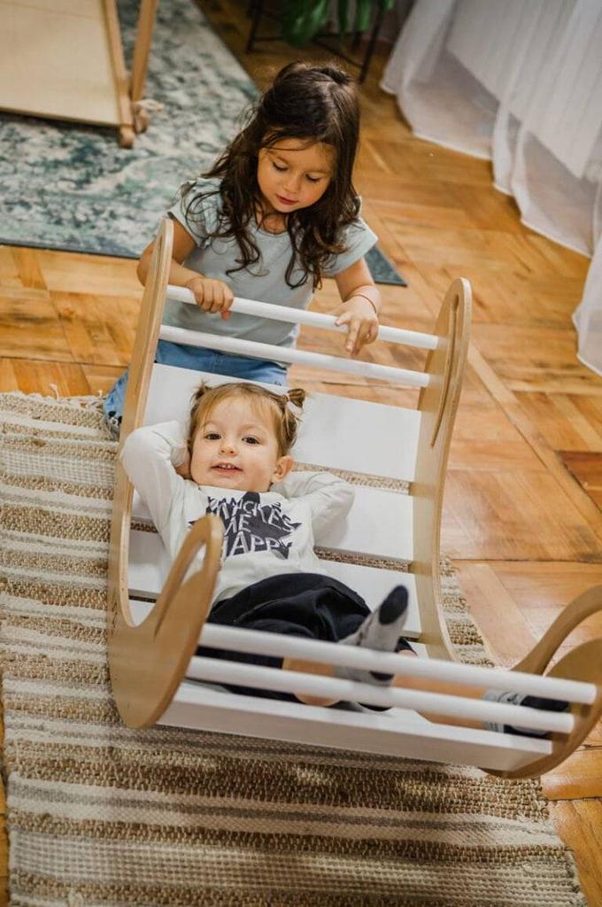 Balansoar din lemn Smile alb și gri