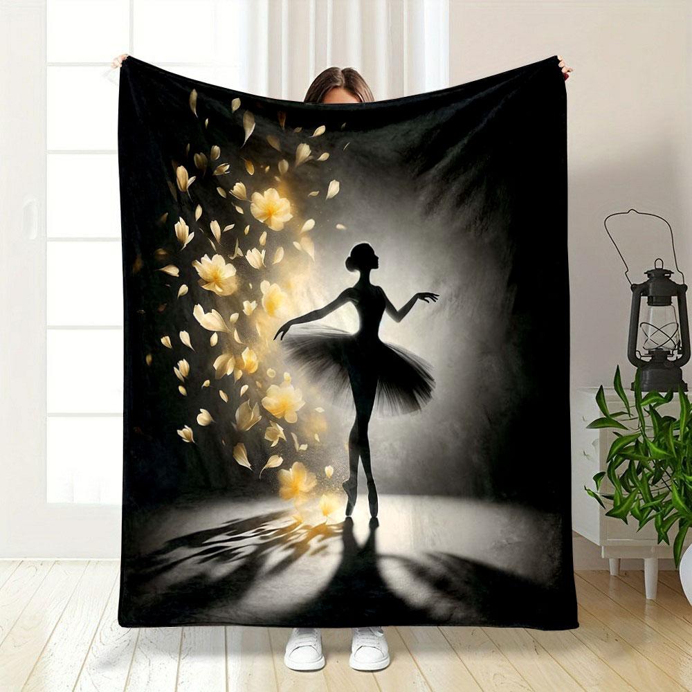 Ballet Silhouette and Floating Petals print blanket soft and cozy perfect for the living room bed sofa or a nap,gift