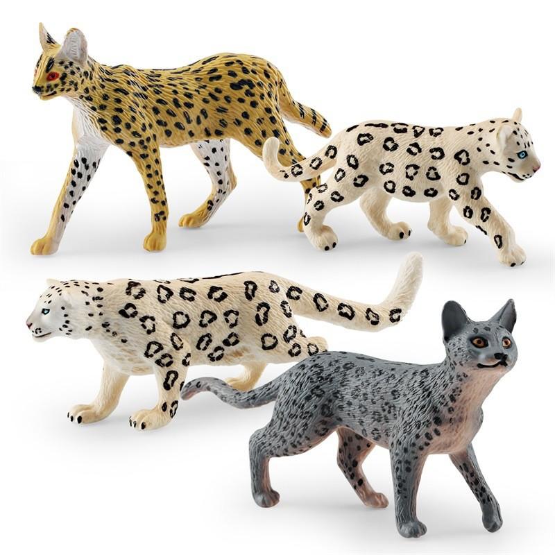 Lifelike Snow Leopard And African Wildcat Model Static Figure For Home Decoration