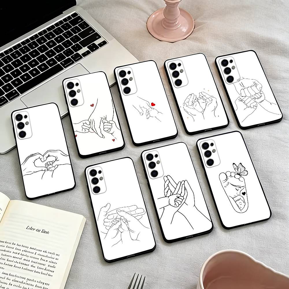 B-Baby Mom daughter Son Dad Hands Phone Case Black Silicone Soft For Samsung S25,S24,S21,S22,S23,S30,Ultra,S20,Plus,Fe,Lite