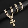 Full Diamond Crown Cross Pendant Necklace Men's and Women's Alloy Diamond Set Necklace Diamond Cuban Chain