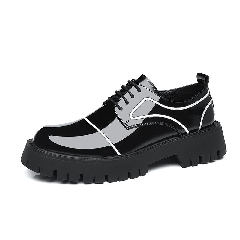 Leather Shoes Men's 2025 Youth Casual British Style Derby Shoes Platform Wedding Black Big Head Leather Shoes 2025