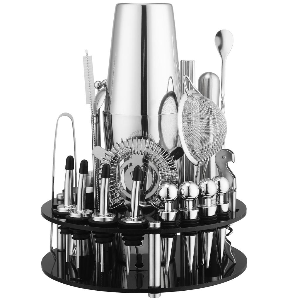 33 Pieces Stainless Steel Mixer Cocktail Shaker Shaker Storage Rack Boston Mixer Set