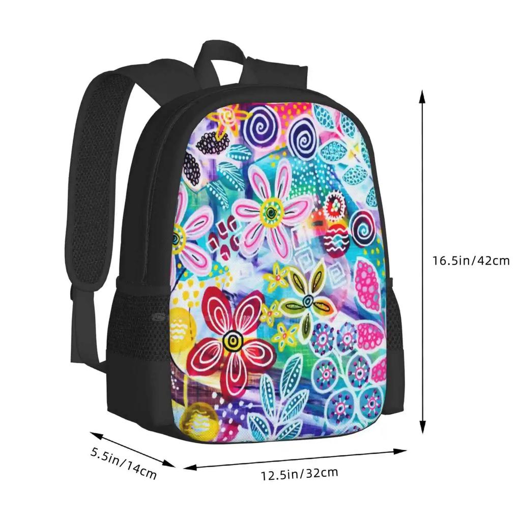 Valentines Day Hot Sale Schoolbag Backpack Fashion Bags Floral Pink Green Abstract Colourful Acrylic Paint Modern Garden