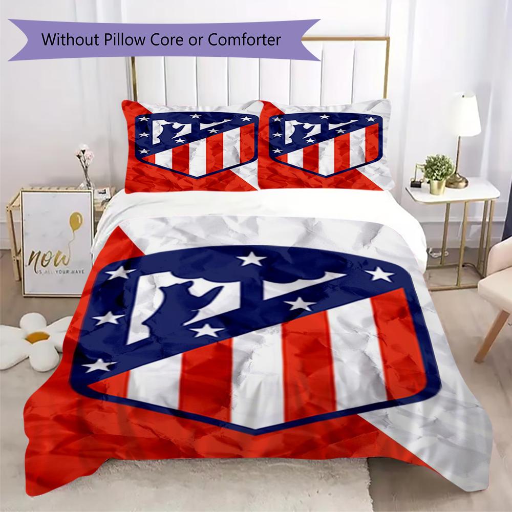 Atletico Madrid Pattern Bedding,Quilt Set Quilt Cover Pillowcase Home Birthday Gift(1 * Duvet Cover + 2 * Pillowcase, Without Core)_lx