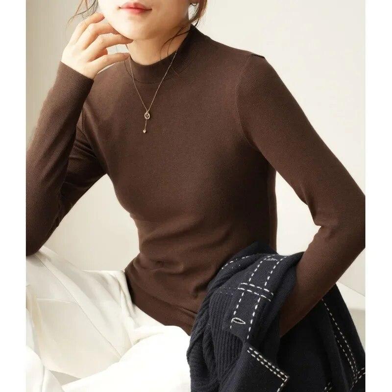 Fashion U-neck Pure Cotton Bottom T-shirt Women Tops Long Sleeve Loose Slim Womens T Shirt Autumn Solid Lady Casual Tees 30530