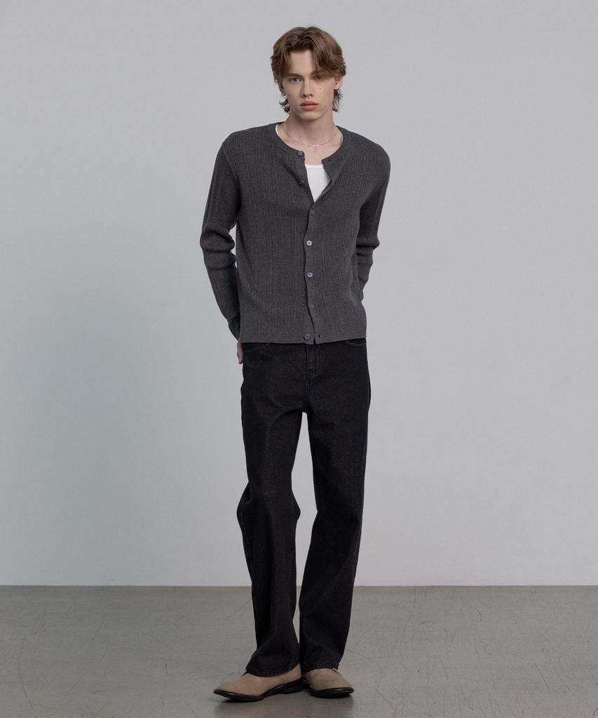 DECOROSO Mix Ribbed Round Cardigan [Charcoal]