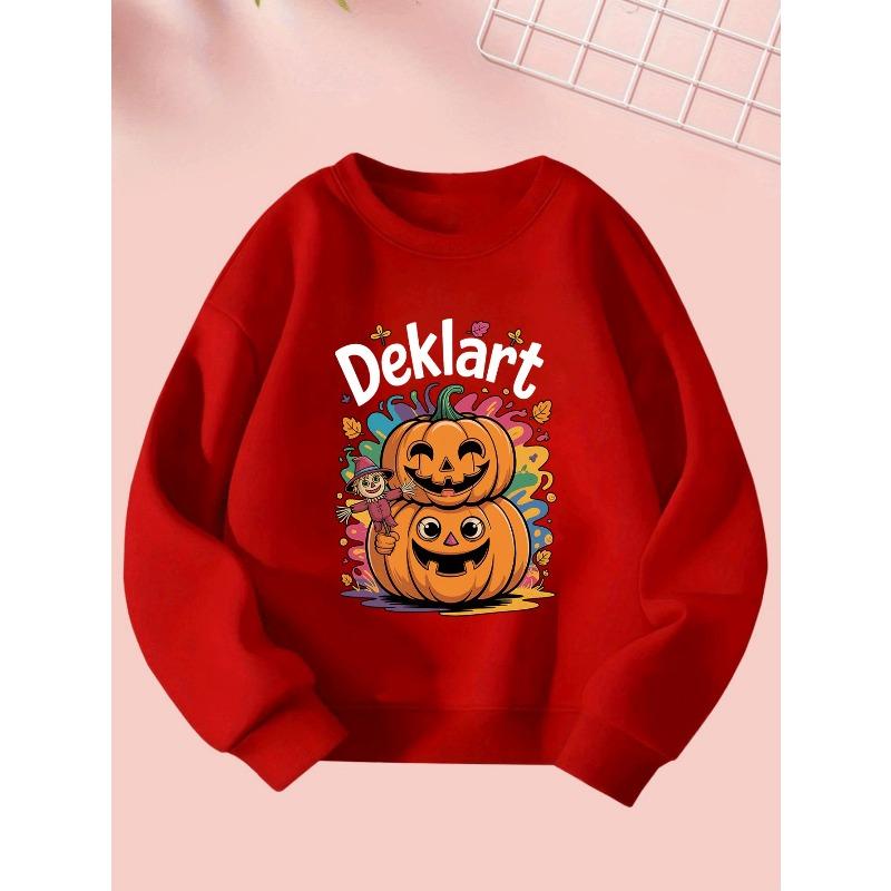 Süßes Halloween-Mädchen Kreatives Geister-Kürbis-Print-Sweatshirt - Bequem Langarm Rundhals für Herbst und Winter