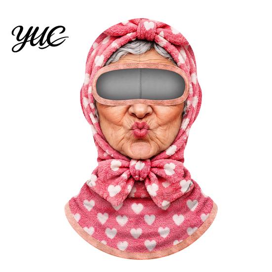 Einteilige Pullover-Maske Lustiger Oma-Druck Sturmhaubenmaske, Vollgesichts-Abdeckung mit Gesicht einer alten Frau für Sonnenschutz, Atmungsaktiv Winddicht für Radfahren im Freien