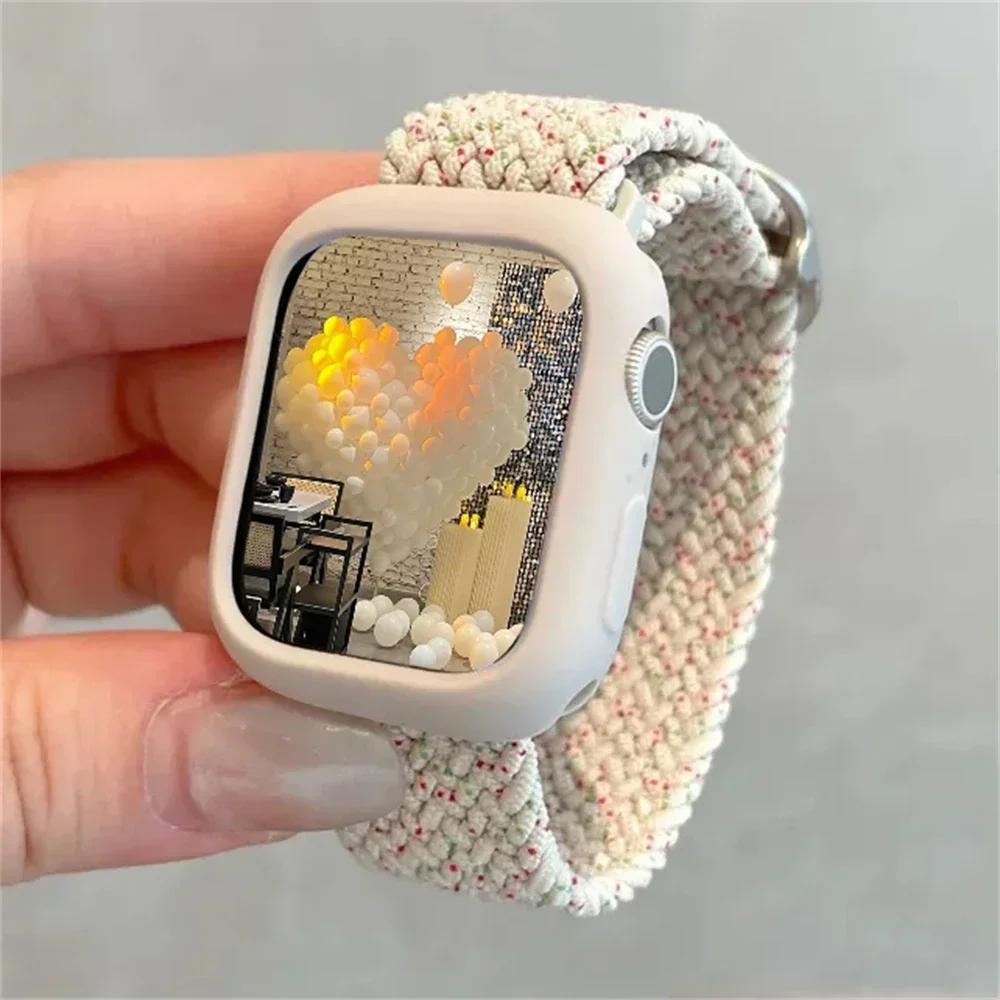 Korean Cute Braied Strap + Case For Apple Watch Band 49mm 46mm 45 44 38 42 Nylon Bracelet For iWatch Series 10 9 8 7 6 5 4 3 SE