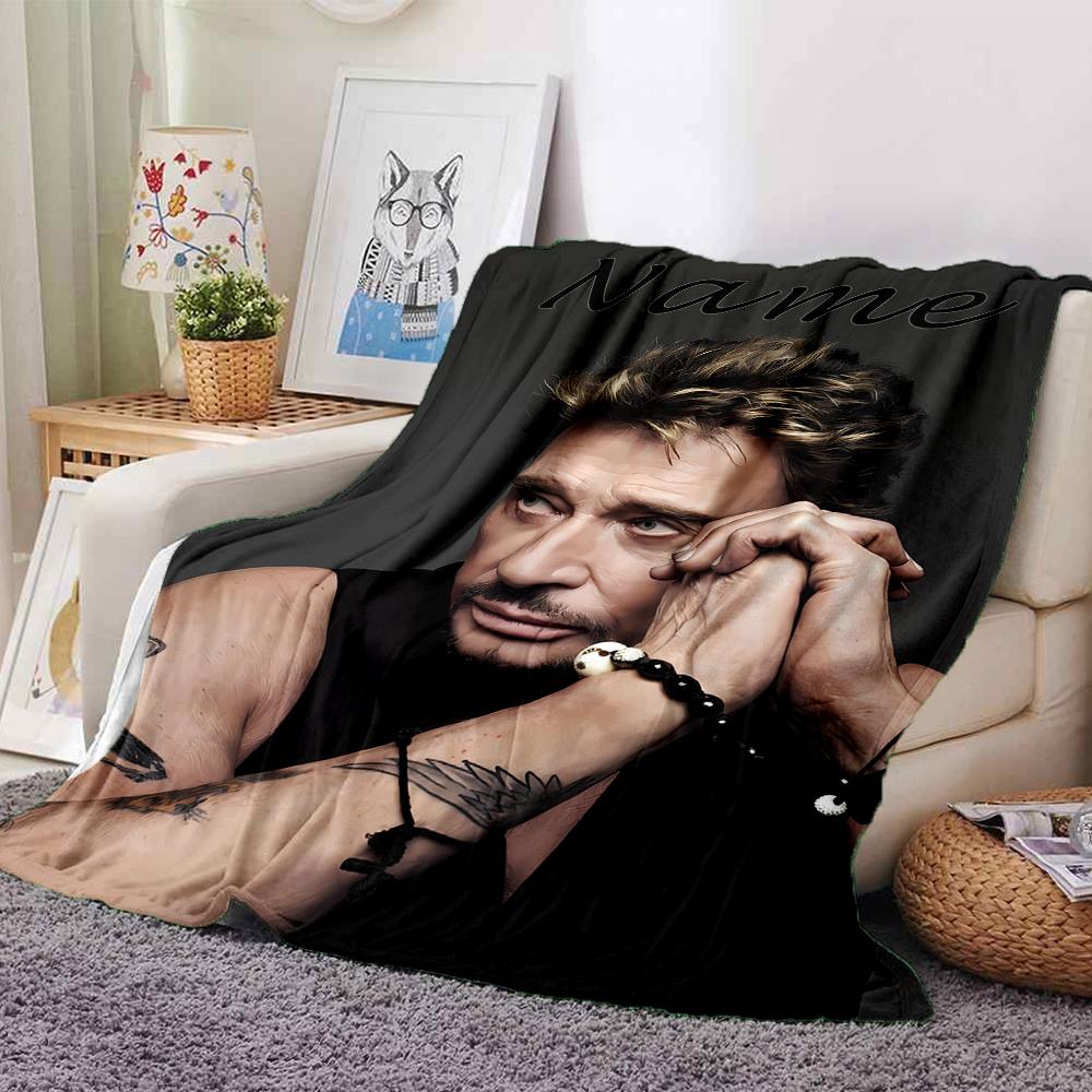 Customiz Name Personality Johnny Hallyday Blanket Soft &Warm Sofa Office Bed Travel Lunch Break Blanket, Gift Suitable All Seasons
