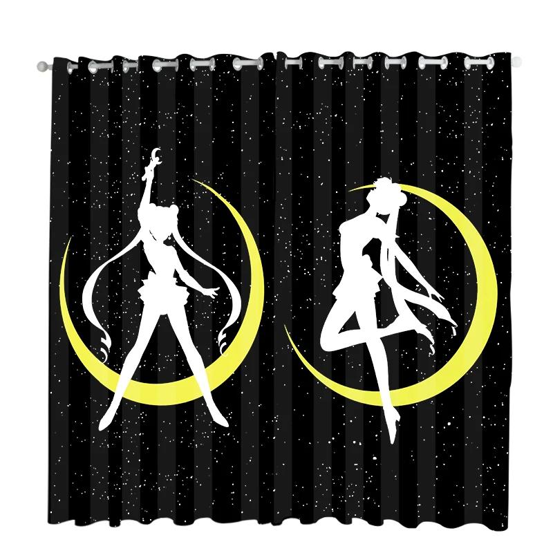 

Чистый красный современный простой полностью затемняющий занавес Ins спальня мультфильм красавица луна черный высокая затемняющая драпировка люверсы горячая распродажа занавес W55 X H120cm X 2&Grommet Top