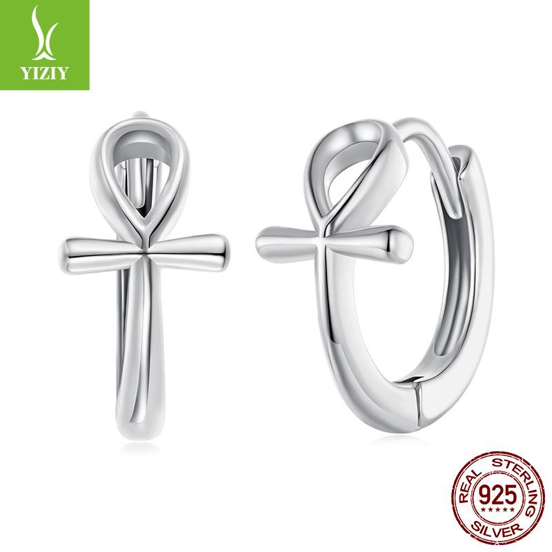 Personalized Wind S925 Sterling Silver Anka Cross Ear Buckle Cross-Border Simple Silver Earrings Earrings