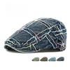 Unisex Washed Denim Flat Cap Colorful Wavy Stitching Ivy Cap Retro Duckbill Hat Gatsby Cabbie Cap Distressed Denim Beret
