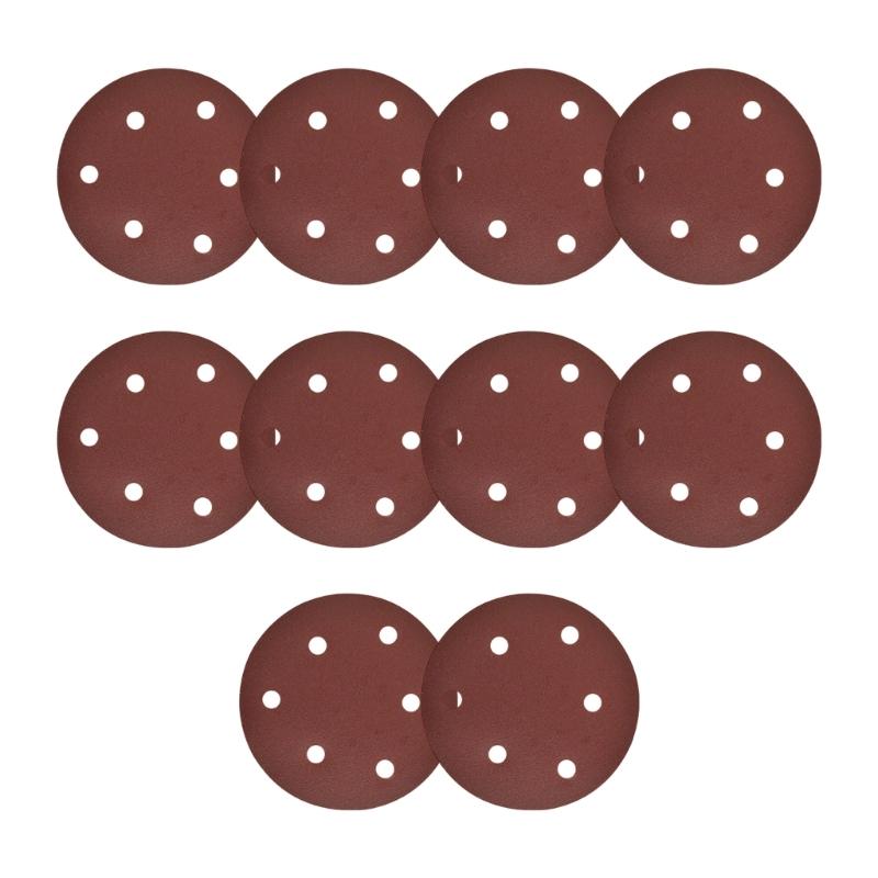 10Pcs 5Inch Hook Loop Sandpaper Sanding Discs For Angle Grinder 6 Holes for Dust Extraction Dry Wet Sanding
