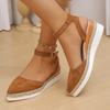 Fashion 2025 Women's Slingback Sandals Solid Color Pointed Toe Wedge Sandals Breathable Ankle Buckle Casual Comfortable Shoes for Women