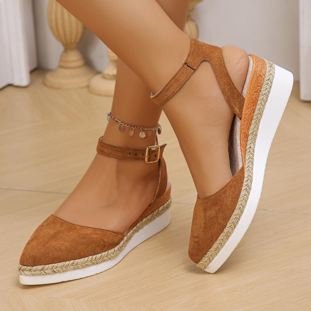 2025 Women's Slingback Sandals Solid Color Pointed Toe Wedge Sandals Breathable Ankle Buckle Casual Comfortable Shoes for Women