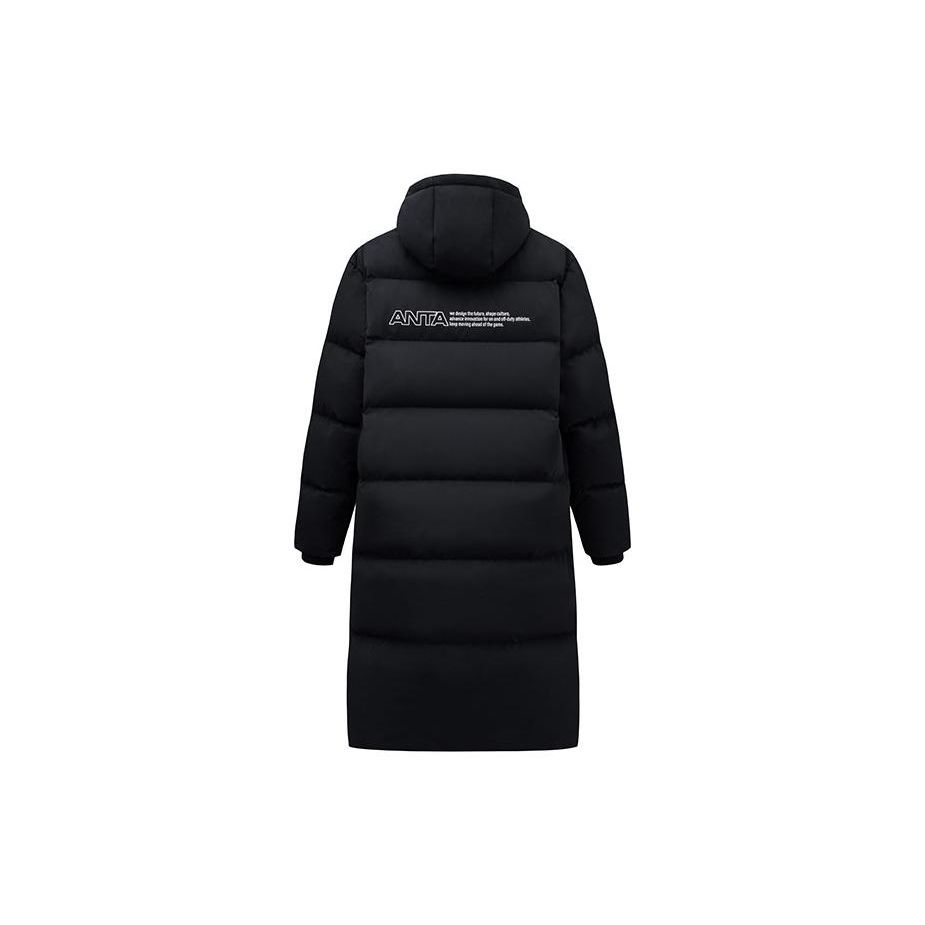 Anta Letter Zipper Hooded Long Snow Shell Down Jacket Men Outerwear Basic-Black 952348902-2