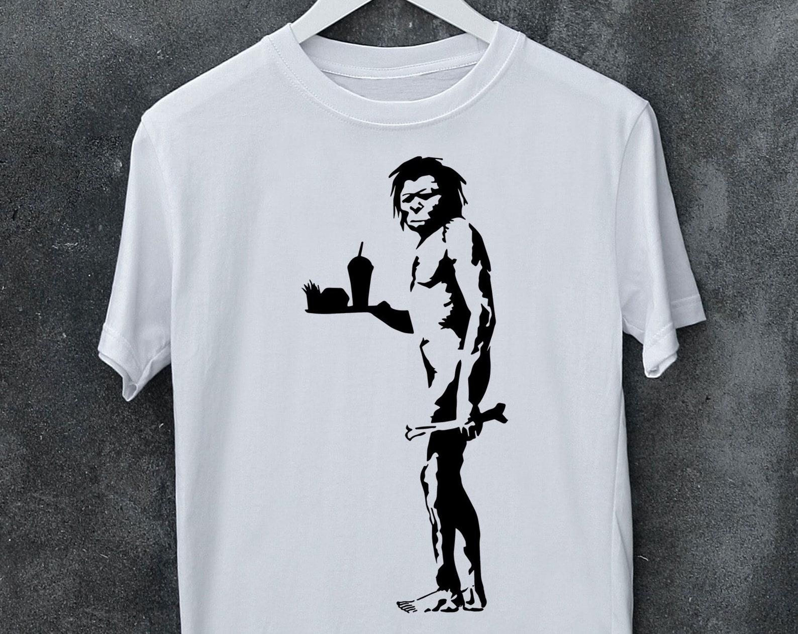 Banksy Caveman Fast Food Graffiti T shirt Man s, Woman s, Kid s size, Tops Tees, Gift, Meme, Music, Movie, T shirt L