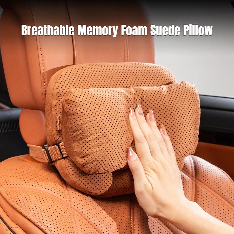 Car Neck Pillow Suede Memory Foam Lumbar Support Cotton Ergonomic Auto Seat Cushion Breathable Headrest Interior Accessories