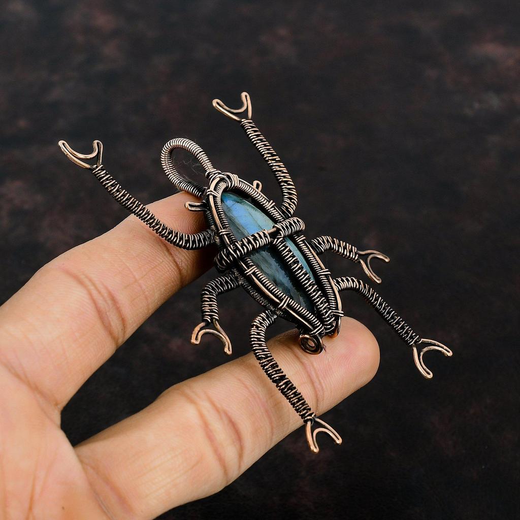 Labradorite Pendant Copper Wire Wrapped Pendant Handmade Labradorite Jewelry Gemstone Pendant Beetle Pendant For Gift Antique Copper Jewelry