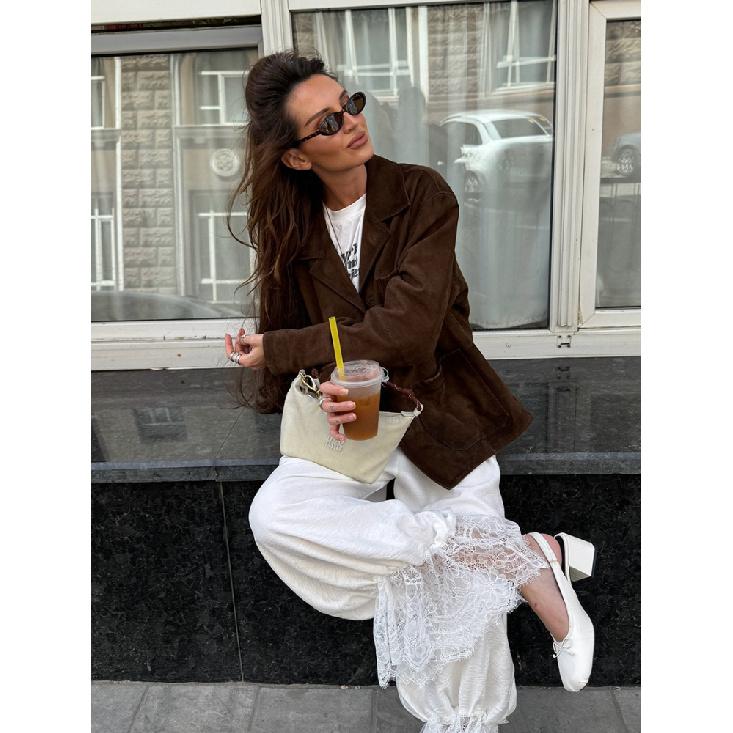 Linad Vintage Loose Lace Pencil Pants For Women White Elegant Elastic Waist Trousers Street Chic Ankle Length Pants 2025 Summer