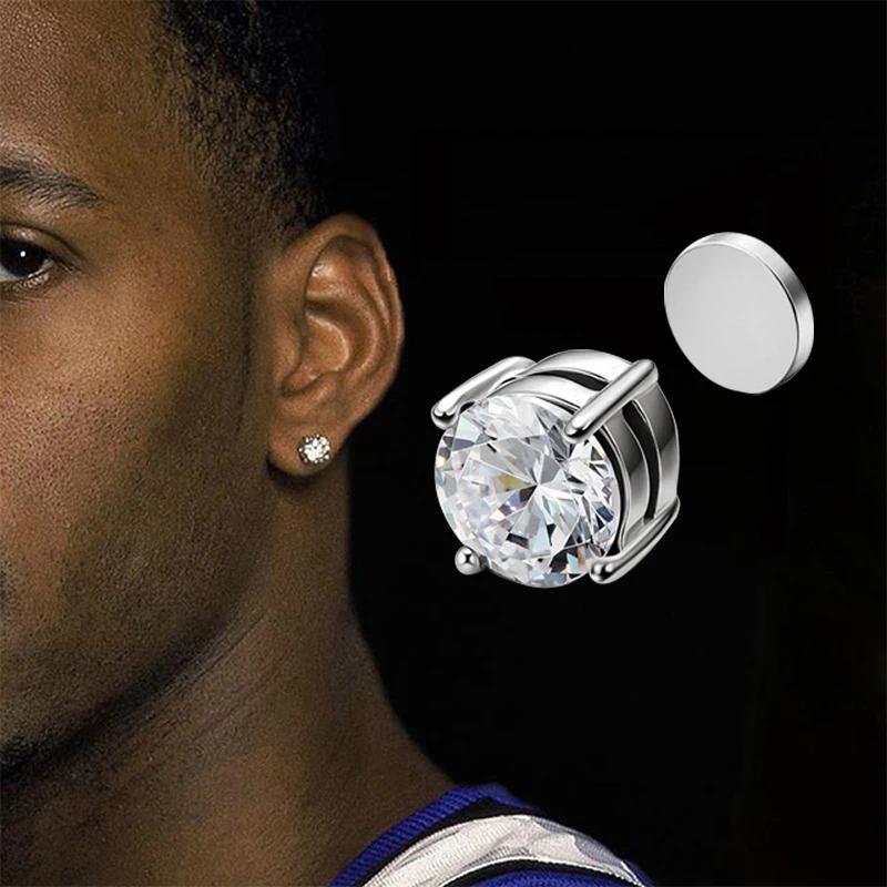 Kristal Güçlü Manyetik Küpe Klipsli Küpeler Erkekler ve Kadınlar için Punk Yuvarlak Zirkon Mıknatıslı Küpeler Deliksiz Takı