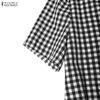 ZANZEA Women Grid Print Casual Round Neck Short Sleeve Dress