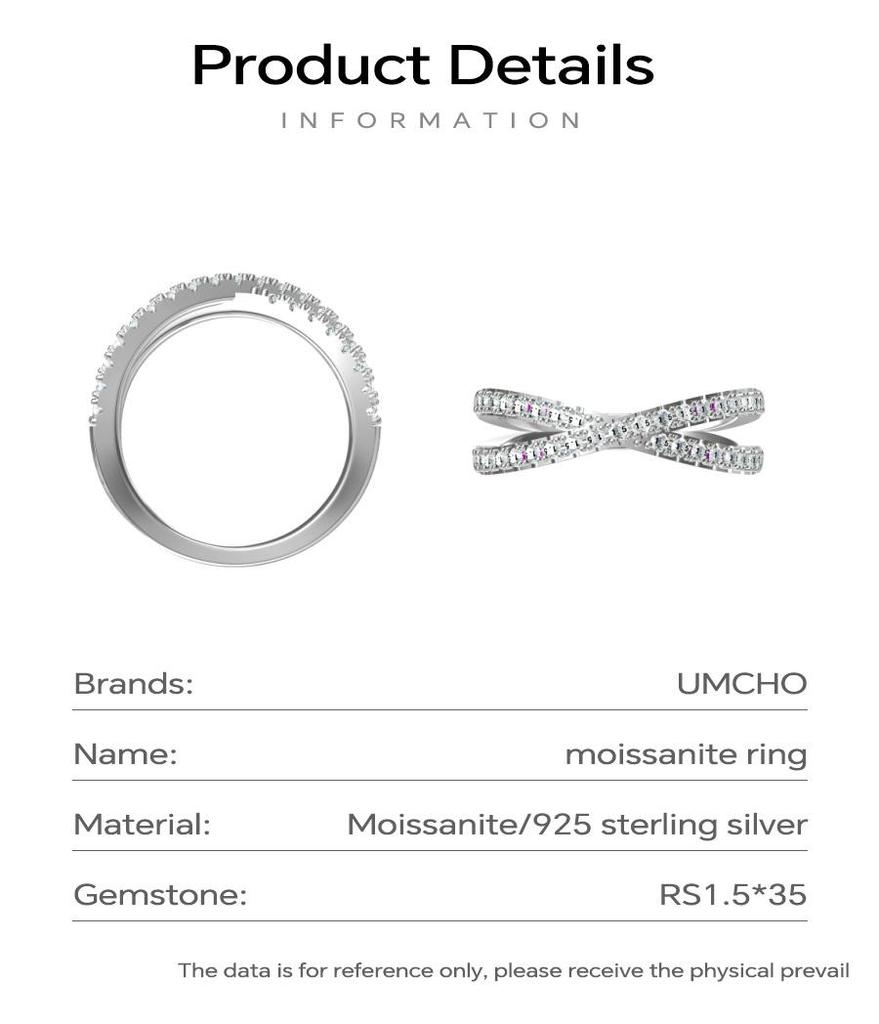 925 Sterling Silver X Cross Ring VVS D 1.5mm moissanite Ring Fine jewelry rings for Engagement Wedding