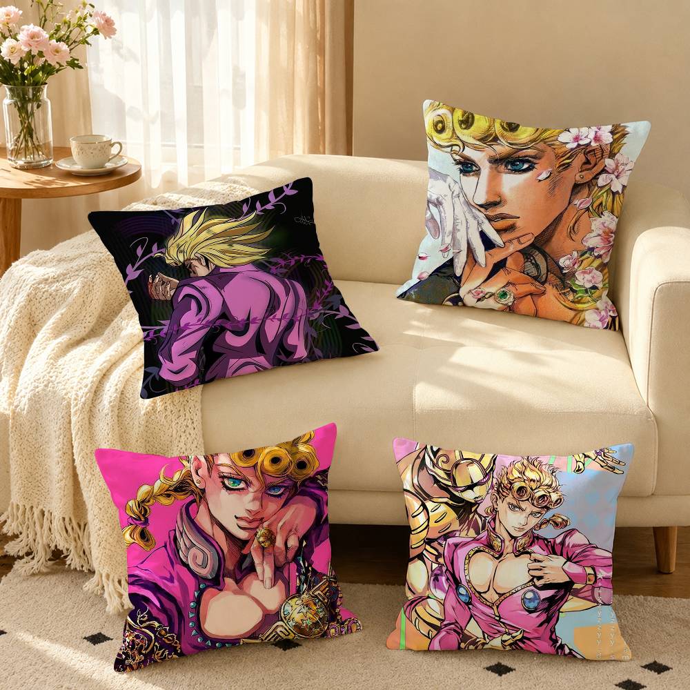 Anime J-JoJos Giorno Giovanna Square Double-Sided printed Pillow Case Bedroom Bedside Pillow Sofa Cushion Cover
