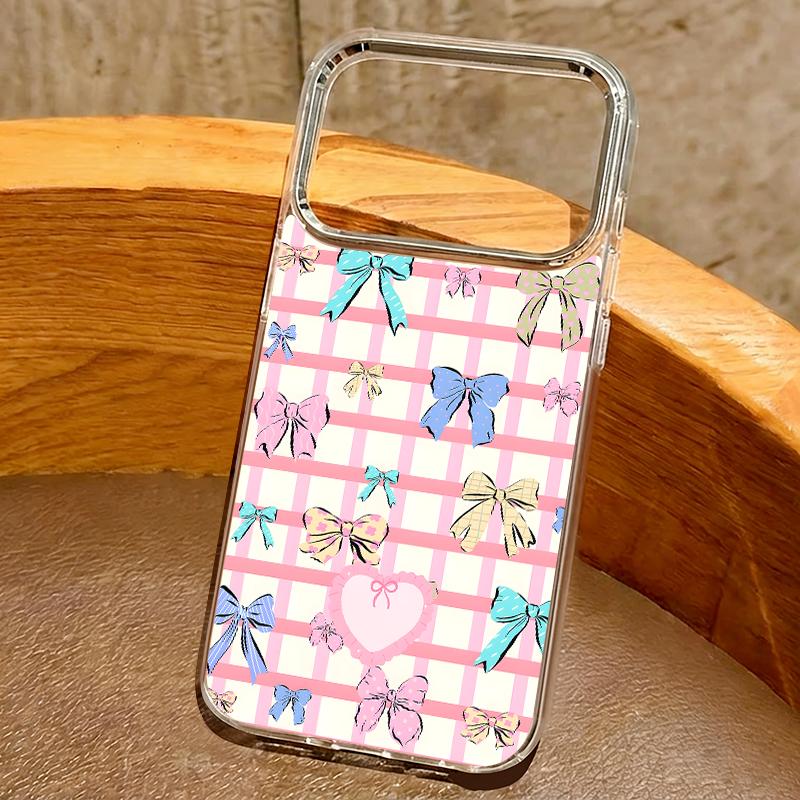 Cute Cartoon Bowknots Print Case For iPhone 17 Pro Max iPhone 16 15 14 13 Pro Max 11 17e 16e Plating Lens Frame Clear Soft Silicone Back Cover
