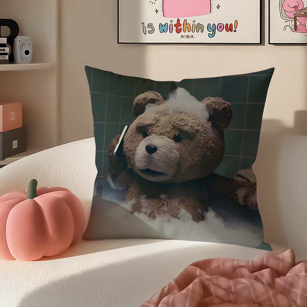 Movie TedTeddy Bear Cute Cushion Cover Pillowcase Short Plush Invisible zipper Room Sofa Cushion Cover