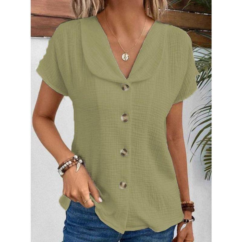 JPNTKY Women's Fashion Casual Solid Color Print V-Neck Short Sleeve Blouses & Shirts