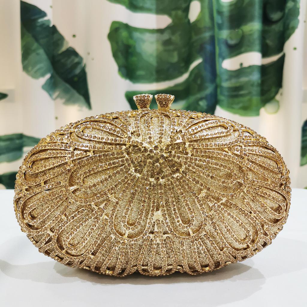 WHTUOHENG Oro Diamante Floreale Sera Donna Pochette Miglior Regalo di Natale Signora Matrimonio Sposa Pochette Telefono Portafogli di Cristallo